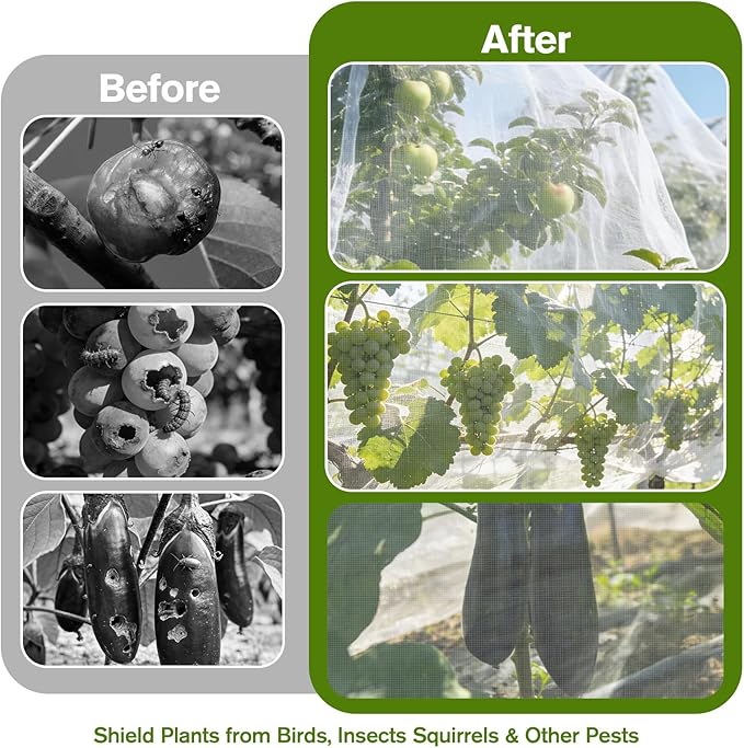 KEOHOLI 15FTx15FT Extra Large Fruit Tree Netting Reusable Durable Mesh Cover with Zipper and Drawstring for Fruit Tree Protection Cover from Birds Cicadas Squirrels and Insects