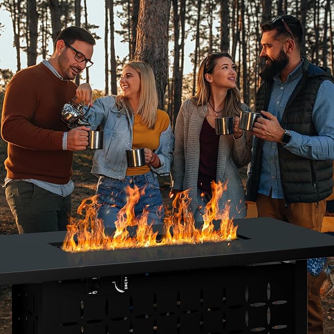 Shintenchi 43" Propane Fire Pit Table,50,000 BTU Rectangular Gas Fire Pit Table,CSA-Certified Steel 2-in-1 Multi-Use Propane Gas FirePits with Lid and Lava Rocks for Patio Garden Yard,Black