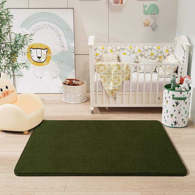 Amearea Modern Washable Runner Rugs, 2x4 Olive Green Bedroom Runner Rug | Small Area Rugs for Bedroom Living Room, Non Slip Memory Foam Rug for Hallway Entryway Kids Boys Girls Room Laundry Room