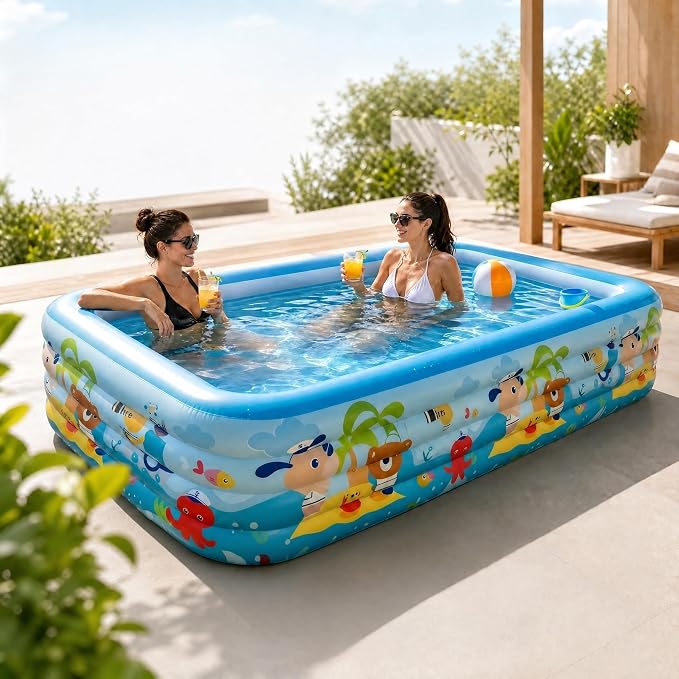 Heavy Duty 4-Ring Inflatable Family Pool 102x67x26 Inches Blow Up Swimming Pool for Backyard Garden Summer Water Party
