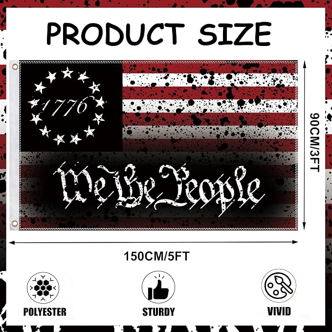 3 Ply We The People 1776 Flag 3x5 Ft Outdoor, Double Sided Double Spray with Black Interlayer, 3-Ply Patriotic Banner for Outside House Indoor Yard Decor, 2 Grommets Included