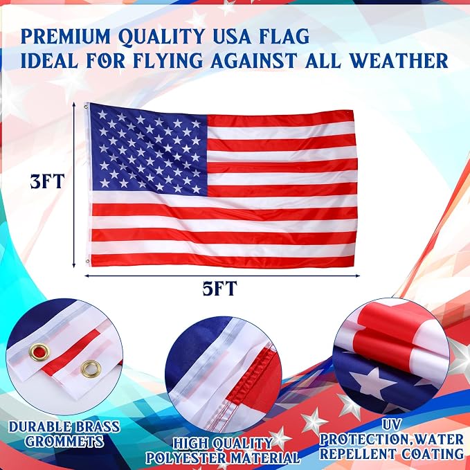 FuWeave Flagpoles for Outside House in Ground 16 ft Sectional Flag Pole Kit Extra Thick 16 Gauge Heavy Duty Aluminum Flag Pole with Gold Ball Top for Residential or Commercial (Silver)