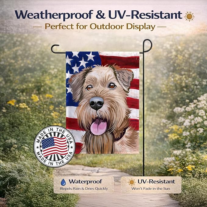 Caroline's Treasures CK6571GF Irish Terrier American Flag Garden Flag Mailbox Flag Decorative Yard Flag Banner Outside Patio Artwork Yard Flower Beds, Garden Size, Multicolor