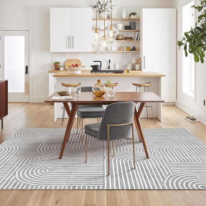 LUXRUG Washable Area Rug 8x10 Large Abstract Grey Boho Rugs for Living Room | Ultra-Thin Modern Abstract Rainbow Dining Room Rugs Non-Slip Indoor Carpet for Living Room Nursery Room Office Home Decor