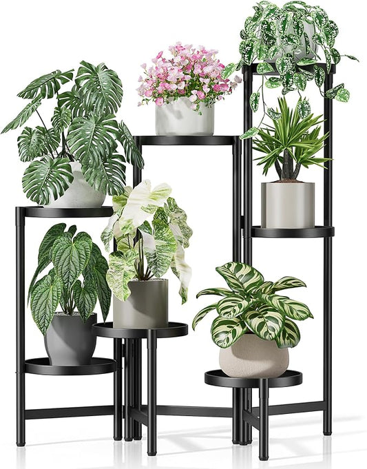 7 Tier Large Tiered Plant Stand Indoor, 7.9 Inch Wide Tall Corner Metal Plant Stands Outdoor for Multiple Plants, Decoration Flodable Tall Flower Display Holder Rack Shelf for Patio Balcony House