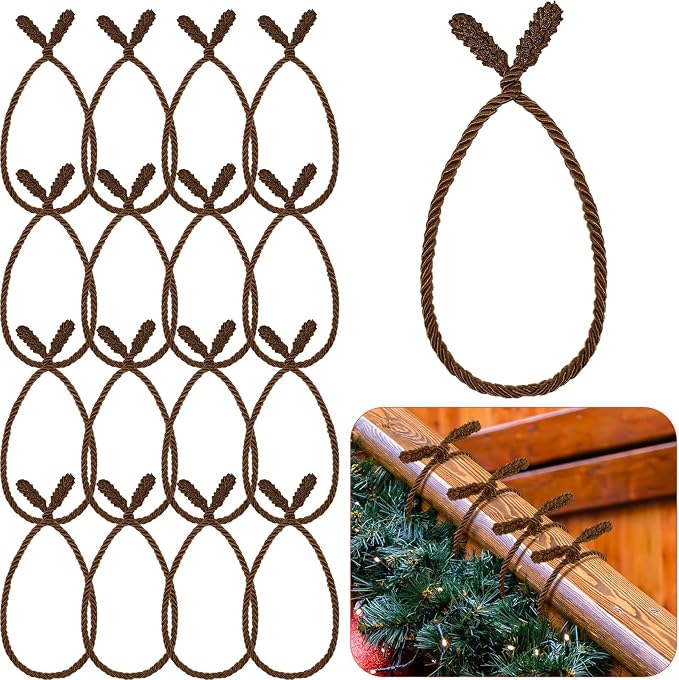 Zhengmy 16 Pcs 20 Inches Christmas Garland Ties Christmas Decorative Twist Ties for Banister Reusable and Flexible Twist for Xmas Home Decorations Holiday Craft Wrapping (Brown)