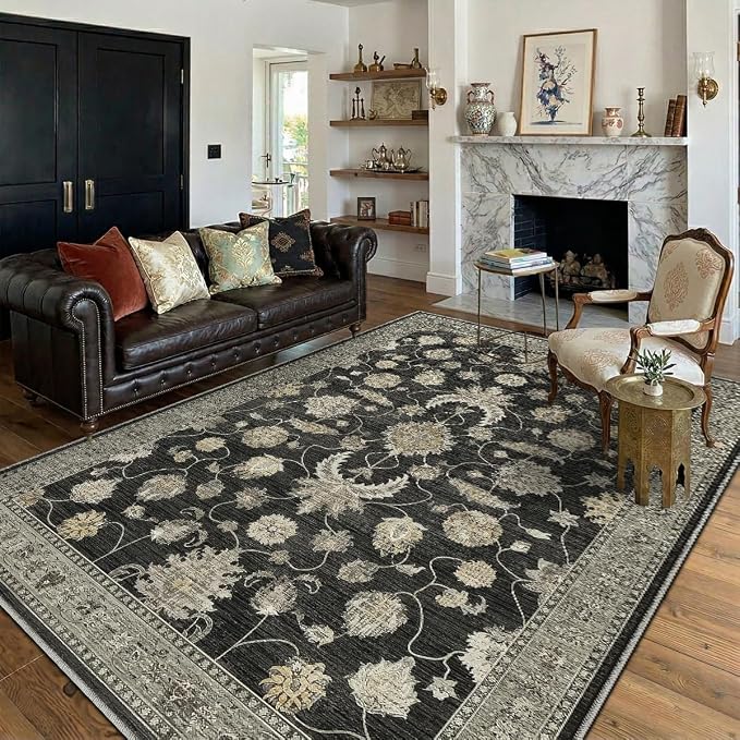 Washable 4'x6' Vintage Area Rug for Bedroom Living Room | Farmhouse Carpet For Bedroom Kitchen Office Hallway Entryway Printed Pattern Non-Slip Soft Stain-Resistant Easy To Clean