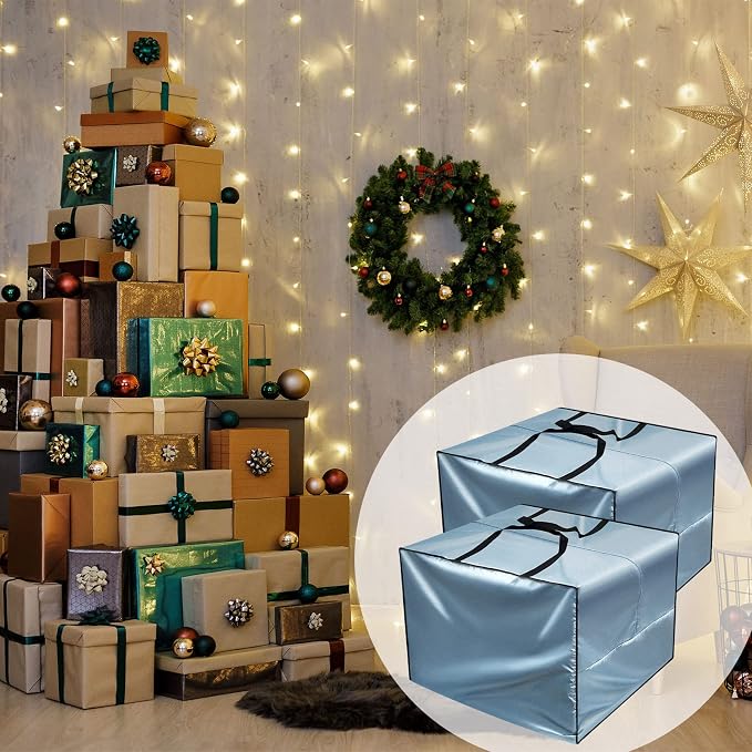 Patelai 2 Pcs Outdoor Patio Cushion Storage Bags, 32 x 32 x 24'' 105 Gallon Moving Bags with Zipper Handles Waterproof Oxford for Christmas Tree Picnic Patio Furniture Pillow Storage (Gray)