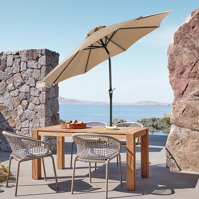 OLIXIS 9FT Patio Umbrella Outdoor, Patio Table Umbrella 9 Feet Sun Shade for Pool, Beach, Outside Umbrellas with Tilt and Crank Button & Sturdy Ribs Waterproof for Deck, Terrace and Restaurant