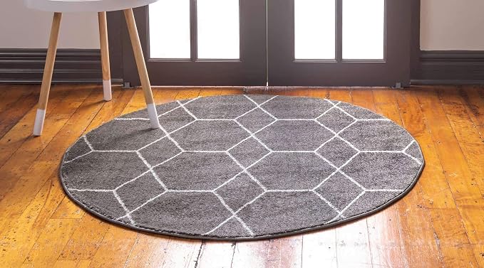 Unique Loom Trellis Frieze Collection Area Rug - Geometric (6' Round, Dark Gray/ Ivory)