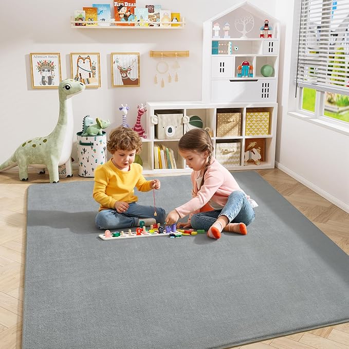 Amearea 6x6 Square Area Rugs for Bedroom Living Room, Grey Memory Foam Rug | Thickened Fluffy Indoor Washable Rugs, Modern Non Slip Minimalist Carpet for Kids Boys Girls Dorm Nursery Room Decor