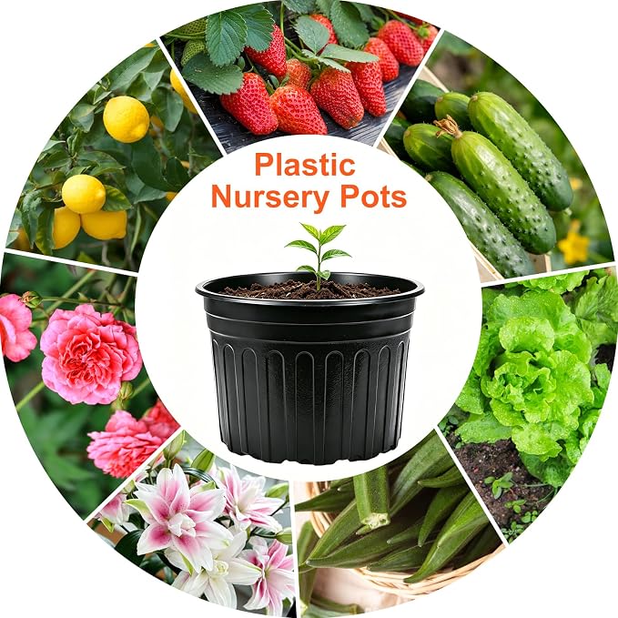 HECTOLIFE 50-Pack 5 Gallon Flexible Flower Plant Nursery Pots, Thickened Soft Plastic Seed Starting Container for Succulents, Seedlings, Cuttings, Transplanting,(Black)