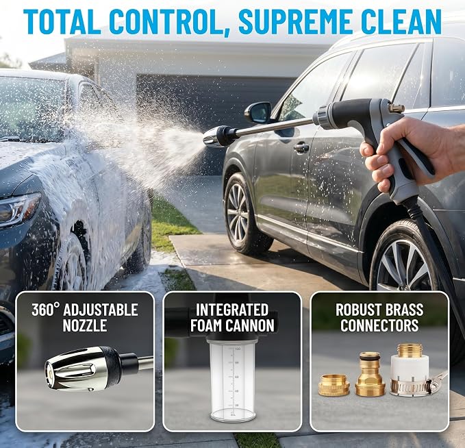 Hose Hawk pro Pressure Washer, 2026 New Adjustable Rotary Spray Gun with Jet Hose Nozzle High Pressure, Anti‑Slip Grip & Quick Connector, Ideal for Car Washing, Garden, Lawn, Plants & Pets