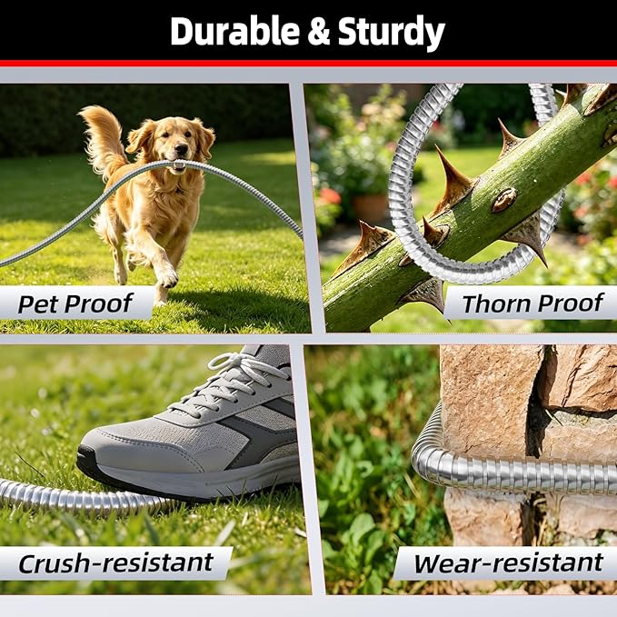 SPECILITE Stainless Steel Garden Water Hose 100 FT, Heavy Duty Metal Hose with Upgraded Reinforced 3/4" Female to Male Aluminium Fittings, Flexible & Lightweight Water Pipe for Reel, Yard, Outdoor