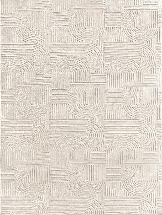 Pauwer 9x12 Area Rugs for Living Room, Modern Non Slip Washable Rug, Beige | Arch Pattern, Soft Fluffy, Neutral, Boho Accent, Solid Color Floor Carpet, For Kids Room Dining Room Nursery Entryway