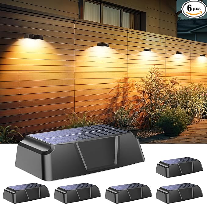 Brightown 6 Pack Solar Lights Outdoor Waterproof, Color Changing Solar Fence Deck Step Flood Lights, 7 RGB & Warm White/Cool White, IP65 Waterproof Garden Light for Yard