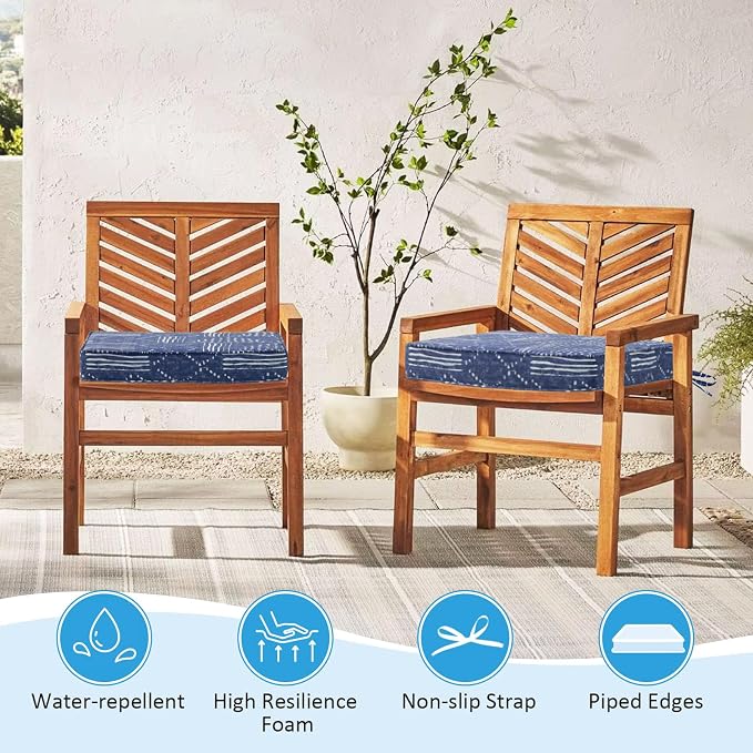19 x 19 Inch Outdoor Chair Cushions with Tie Straps, Set of 4 Thick Water Repellent Square Patio Chair Pads for Garden Lawn Patio Furniture, Cobalt Grid