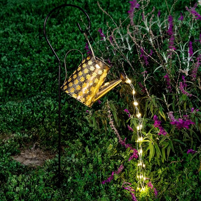 JIAJIAMEI Solar Watering Can Lights Flower Outdoor Garden Decor, Large Waterproof Cascading LED Hanging Solar Lights Gifts for Mom Grandma Women Birthday Mother's Day - Yard Porch Patio Backyard