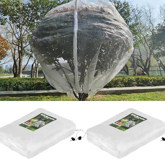 KEOHOLI Large 2 Packs Fruit Tree Netting Bags with Zipper and Drawstring, Insect Bird Barrier Netting Plant Covers for Fruit Vegetable Trees, Bushes,Flower in Garden (10 * 10ft)