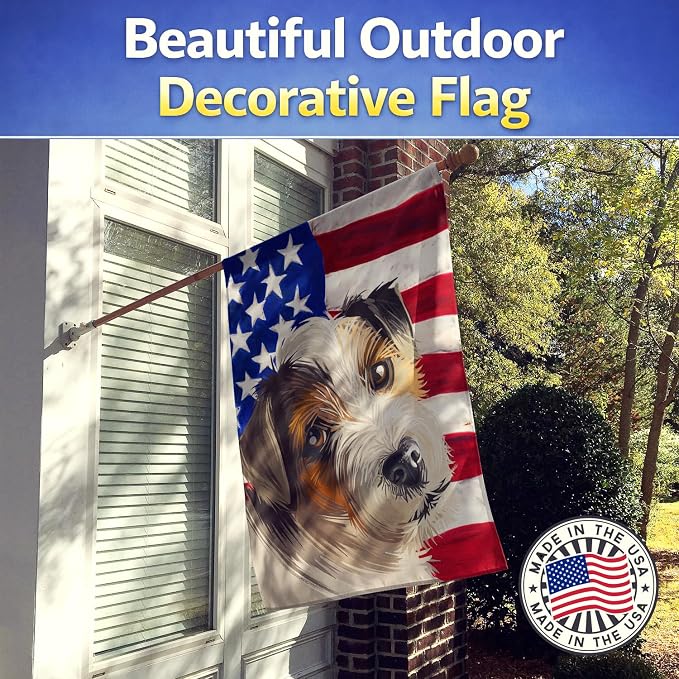 Caroline's Treasures CK6637CHF Parson Russell Terrier American Flag House Flag Large Porch Sleeve Pole Decorative Outside Yard Banner Artwork Wall Hanging, Polyester, House Size, Multicolor