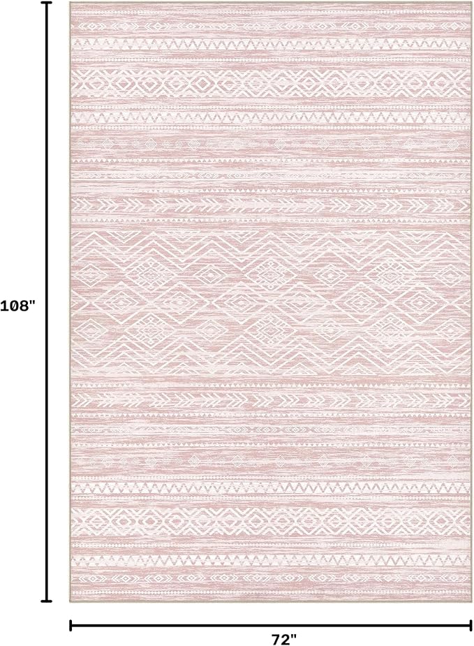 Tortania Area Rug Living Room Rugs- 6x9 Washable Large Soft Neutral Boho Moroccan Bohemian Farmhouse Rug Indoor Floor Carpet for Bedroom Under Dining Table Home Office Decor - Pink