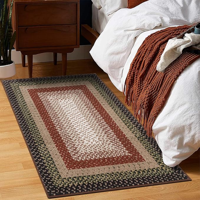 RUGSREAL Entryway Area Rug 2x3 Small Machine Washable Bedroom Rug Non Slip | Bathroom Mat Stain Resistant Kitchen Farmhouse Carpet Modern Rustic Area Rugs for Living Room Dining Room, Crimson/Earthy