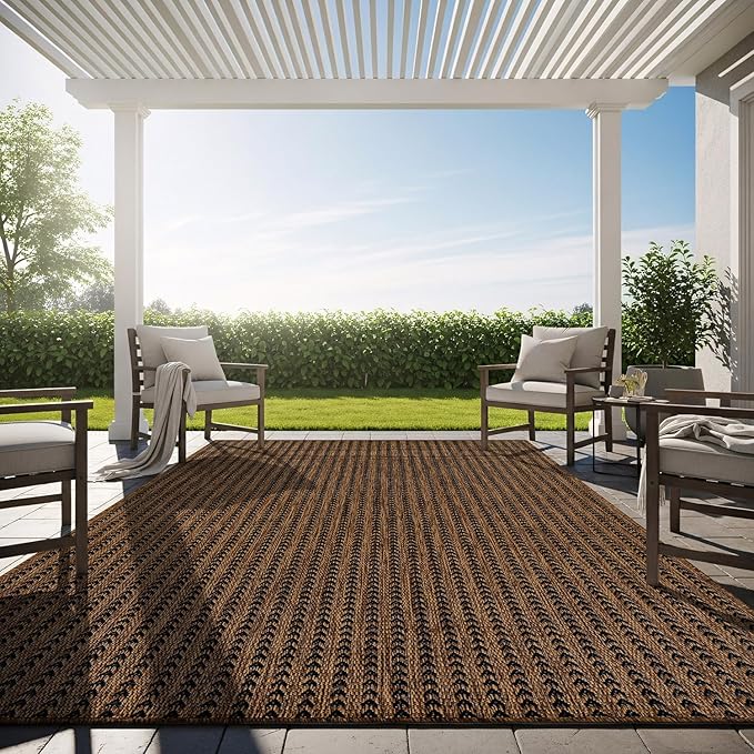 Washable Outdoor Rug 8x10 Modern Area Rugs Outdoor Carpets Striped Pattern Non Shedding Waterproof Easy Clean Patio Deck Porch Living Room Bedroom Garden RV (8 X 10 Gold)
