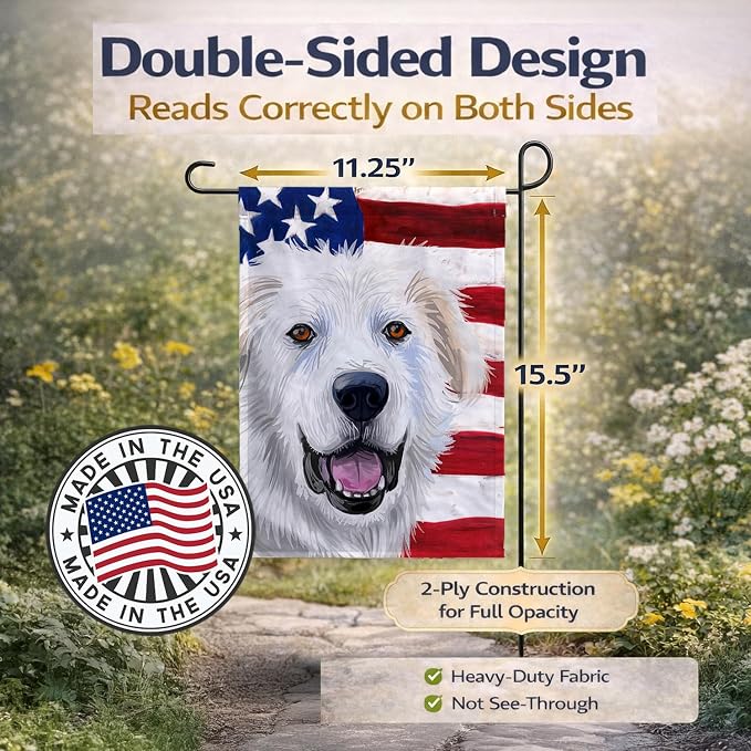 Caroline's Treasures CK6547GF Great Pyrenees Dog American Flag Garden Flag Mailbox Flag Decorative Yard Flag Banner Outside Patio Artwork Yard Flower Beds, Garden Size, Multicolor