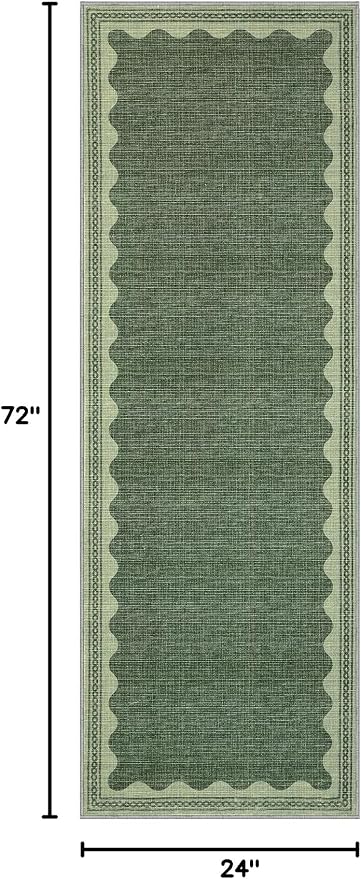 2x6 Scalloped Runners Green Washable Hallways Bedroom Rug | Solid Non Slip Scalloped Bath Runner, Rugs for Bedroom Girls, Rugs for Kitchen Floor Soft Dorm Nursery Carpet for Bedside