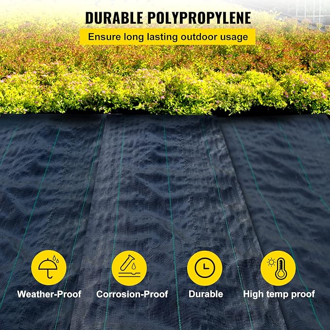 Happybuy 3FTx50FT 5OZ Garden Weed Barrier Landscape Fabric Heavy Duty, Weed Control Fabric for Garden, Weed Blocker Fabric, Geotextile Fabric Under Gravel, Driveway Fabric, Weed Mat Cloth Ground Cover