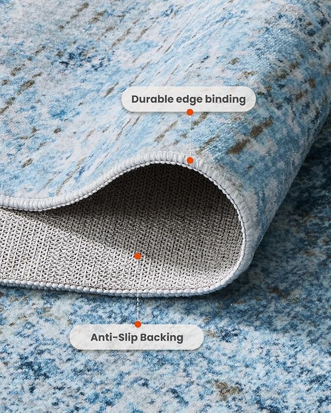 8x10 Area Rugs for Living Room, Modern Abstract Washable Rug with Non-Slip Backing & Low Pile, Large Washable Rug with Abstract Pattern for Bedroom, Dinning Room, Home Office, Light Blue
