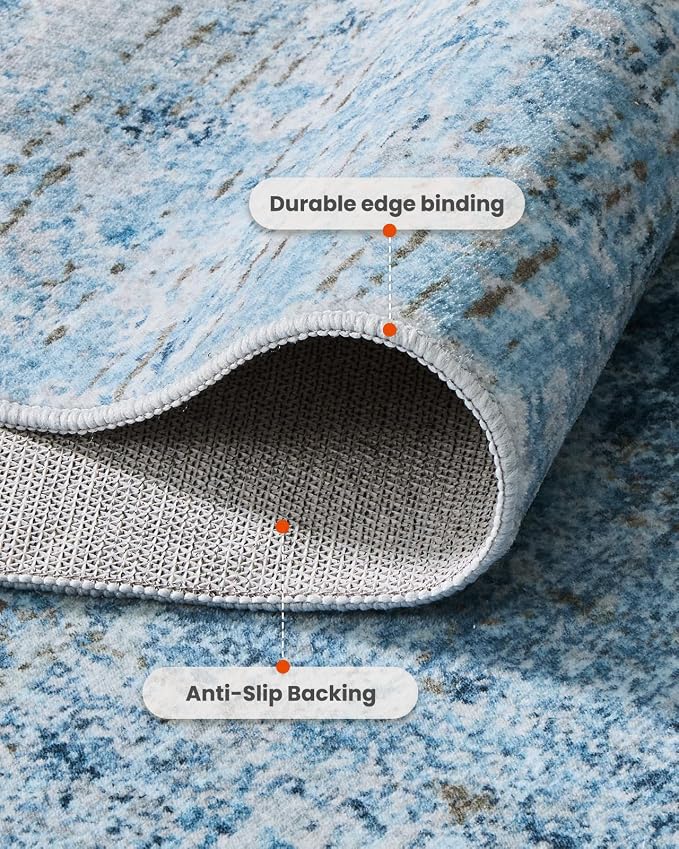 AMADA HOMEFURNISHING 9x12 Area Rugs for Living Room, Modern Large Area Rugs with Non-Slip Backing & Low Pile, Neutral Soft Washable Rug for Nursery, Bedroom, Dinning Room, Playroom, Light Blue