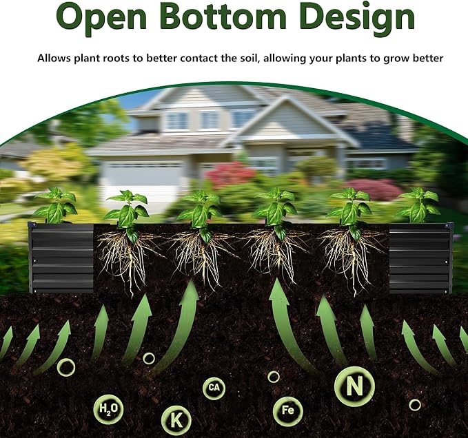 2PCS 8x2x1ft Galvanized Raised Garden Kit,Metal Planter Box,Black | Outdoor Elevated Metal Planter Box For Vegetables, Flowers & Herbs. Rustproof Galvanized Steel, Open Drainage, Easy Assembly