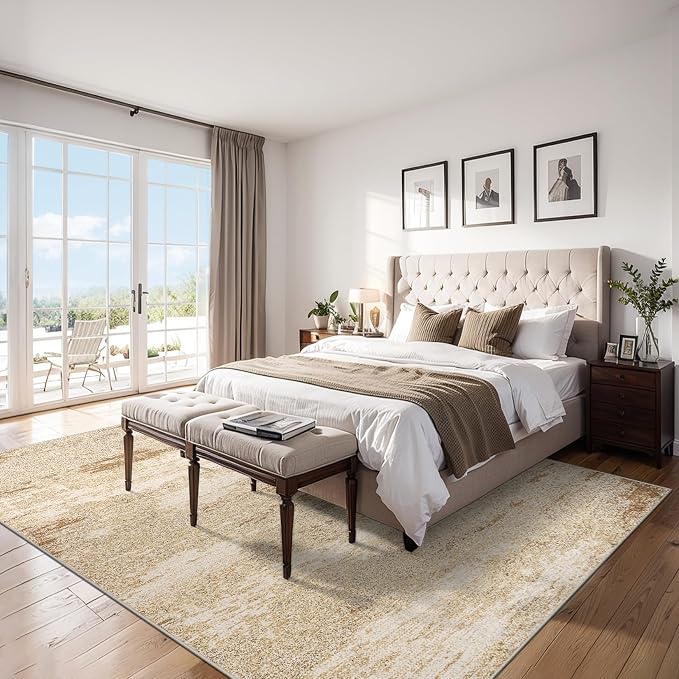 PLHXFR Area Rug Living Room: 4x6 Modern Abstract Washable Carpet Beige | For Bedroom Dining Room Farmhouse Nursery Home,Machine washable,Non Slip,Large Soft Neutral,Stain Resistant, Indoor Floor