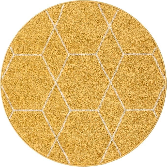 Unique Loom Trellis Frieze Collection Area Rug - Geometric (3' Round, Yellow/ Ivory)