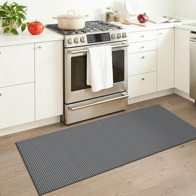 KOZYFLY Runners for Hallways 2x5 ft Washable Kitchen Runner Non Slip Rubber Backed Hall Runners Cotton Entryway Runner Rugs Floor Carpet for Indoor Backdoor Bedroom Kitchen, Grey/Dark Grey