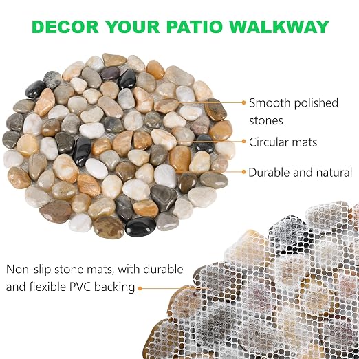 Garden Stepping Stones Outdoor Round River Stone Decorative Nature River Rocks for Landscaping Outside Walkway Patio Yard Garden Pathway (9in 6pcs Pack)