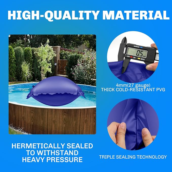 CACSPS Pool Pillow for for Above Ground Pools, 4x4 Ft Pool Air Pillow for Closing Winter Pool Winterizing Kit for Ground Pool, 0.5mm PVC Material, 2X 16.5Ft Rope (Blue)