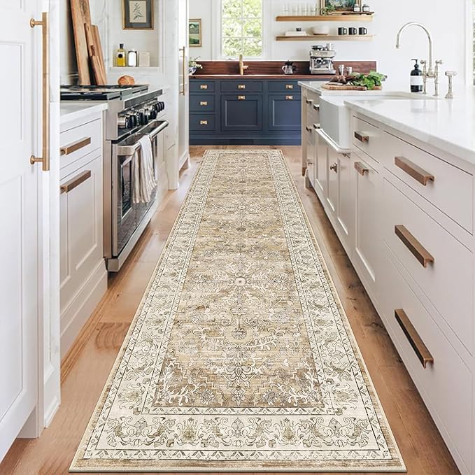 U'Artlines 2' x 8' Boho Hallway Runner Rug Non Slip Runners,Cream Tan | Washable, Vintage Farmhouse Kitchen Rug Accent Area Carpet for Entryway Laundry and Living Room