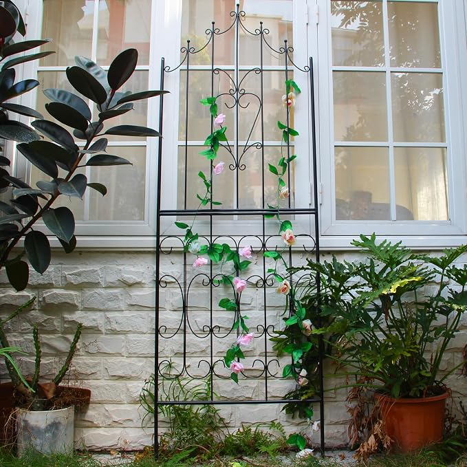 Metal Trellis 86.6" H x 29.5" W Powder-Coated Black Attractive Plant Support Garden Trellis Stylish Garden Addition Lattice Outdoor Yard Décor Roses Vine Ivy Clematis Trellises Black