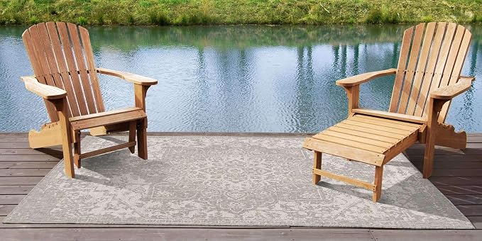 Unique Loom Outdoor Collection Area Rug - Dubai (9' x 12' Rectangle, Gray/ Ivory)