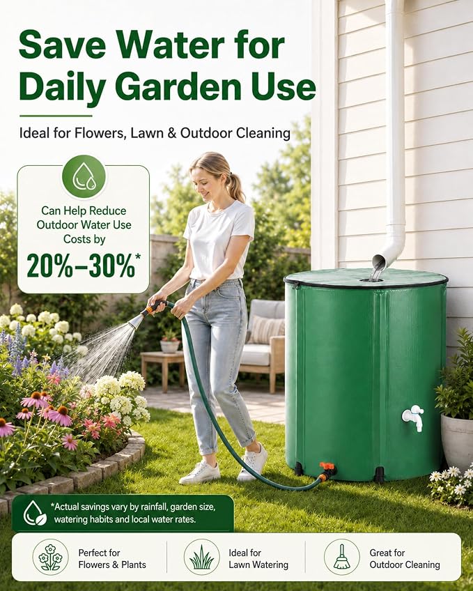 200 Gallon Collapsible Rain Barrel, Rain Water Collection Barrel System Kit, Collapsible Water Tank with 2 Spigots and Overflow Kit, Portable Rain Water Catcher for Garden, Green (2 Pack)