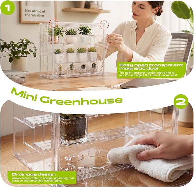 Clear Mini Greenhouse Indoor, Tabletop Portable Greenhouse with Magnetic Door Small Acrylic Plant Green House for Seed Starting, Plant Grow Warmer,and Home Gardening Display