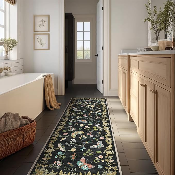 Washable Runners for Hallways Kitchen Rugs: 2'x6' Runner Rug Stain Resistant Non Slip Low Pile Soft Carpet Runners for Hallways Indoor Entryway Kitchen Laundry Room Bedroom Bedside Farmhouse