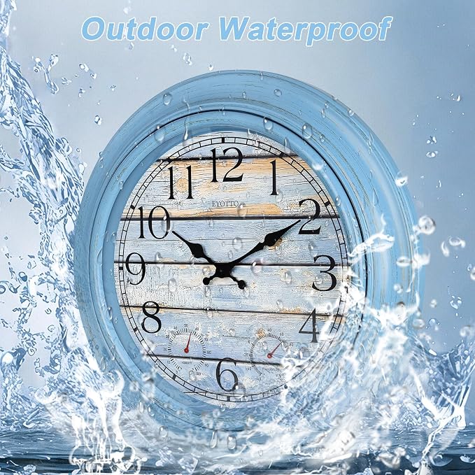 eYotto 18 Inch Large Indoor Outdoor Wall Clock Waterproof with Temperature and Humidity Display, Battery Operated Silent Non-Ticking for Garden,Pool, Patio,Porch,Bathroom,Beach House Decorative