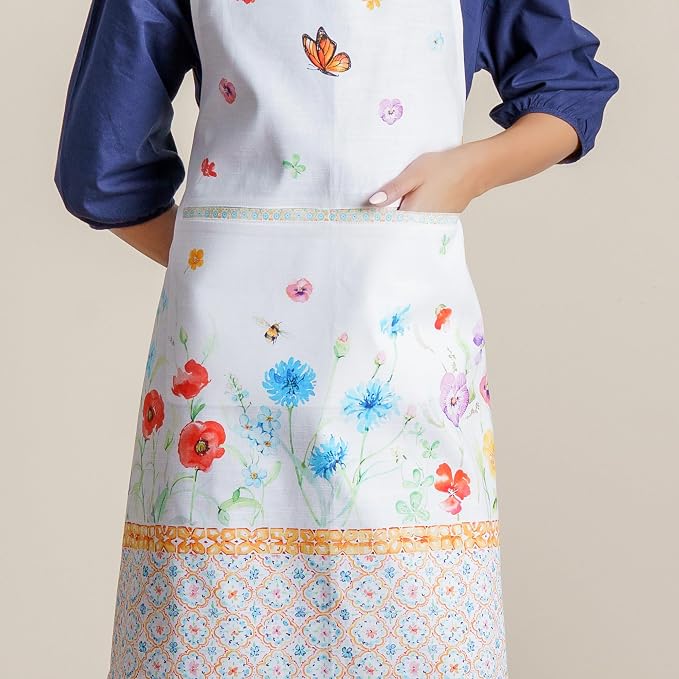 Maison d' Hermine Aprons for women with Pocket 100% Cotton (27.50"x31.50") | Adjustable Neck Strap & long ties Apron Men Chef Wedding Cooking Gardening Server Maid