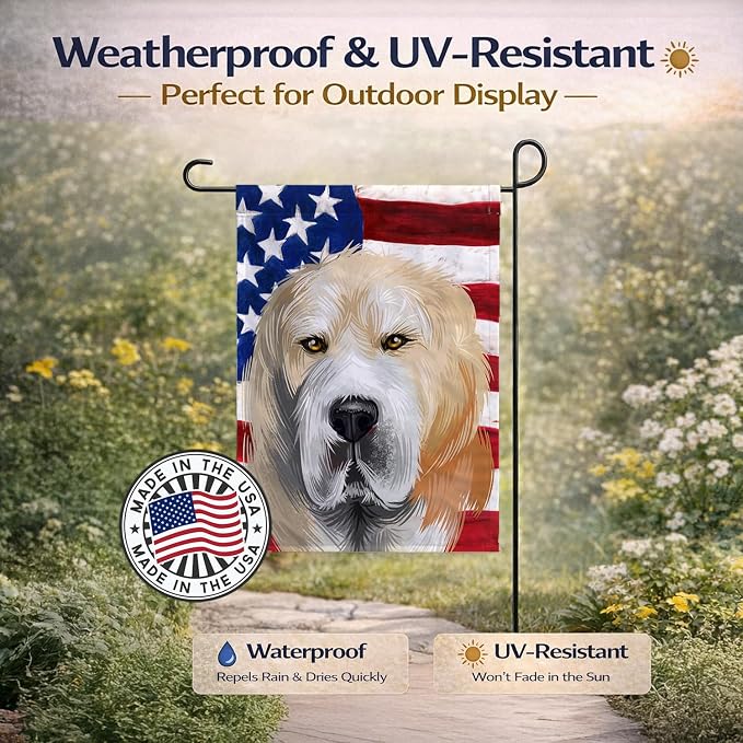 Caroline's Treasures CK6483GF Central Asian Shepherd Dog American Flag Garden Flag Mailbox Flag Decorative Yard Flag Banner Outside Patio Artwork Yard Flower Beds, Garden Size, Multicolor