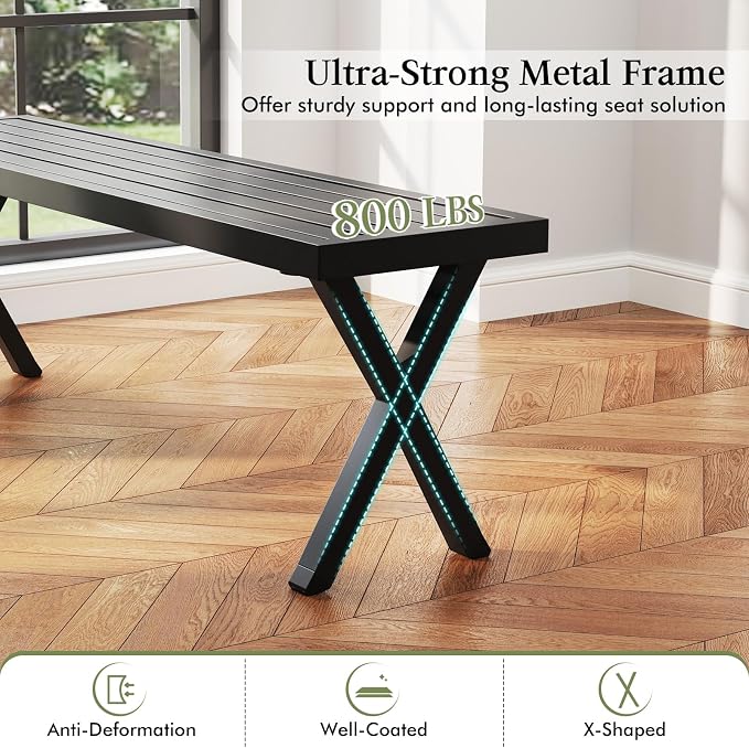 Giantex 54" Outdoor Bench, Metal Garden Bench with Slatted Seat, X-Shaped Legs, Heavy-Duty Patio Backless Loveseat, Load 800 LBS, 2-Person Park Bench for Lawn, Yard, Porch, Black