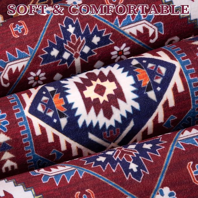 SERISSA 9x12 Washable Non Slip Boho Area Rug for Living Room | Ultra Soft Vintage Oriental Carpet Low-Pile Burgundy Navy Throw Carpet for Dining Room Bedroom Dorm Office Home Decor