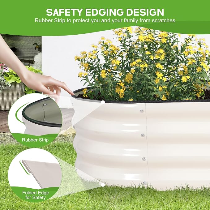 Galvanized Raised Garden Bed - 8×2×1ft Planter Raised Beds for Gardening | Oval Metal Garden Planter Box with Safety Edging and Bracing Rods for Vegetables Fruits and Flowers (White)